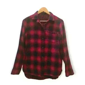 Madewell Plaid Shirt Button Up Long Sleeve Red Black  Size Small